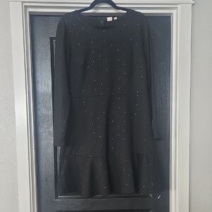 GAP Black And Gold Long Sleeve Fit And Flare Dress With Flounce Hem Size 14